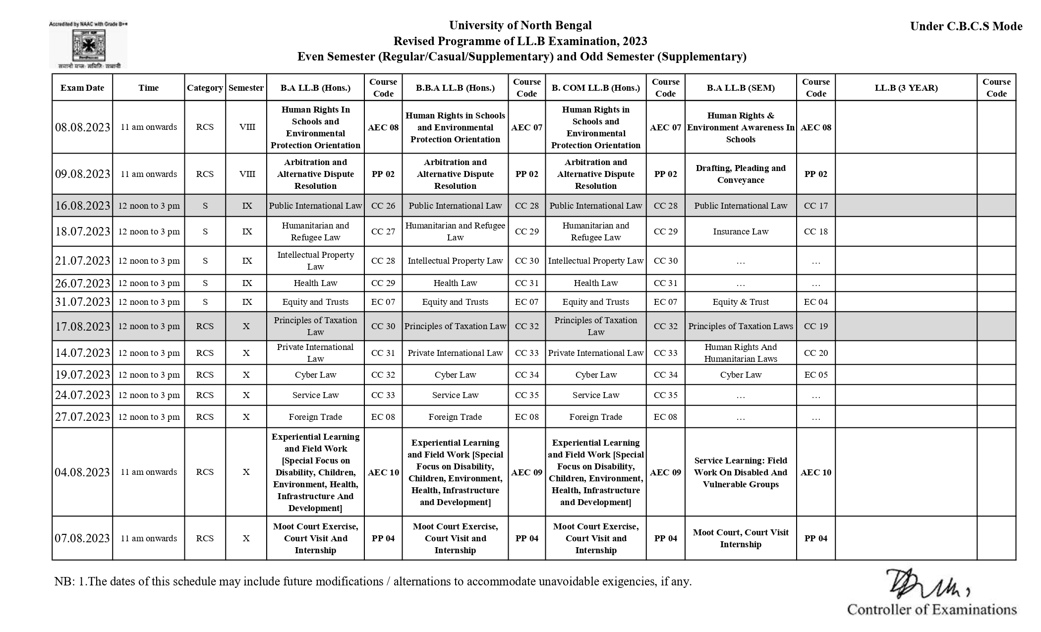 Revised Examination Schedule July 2023 (CBCS) Page 4