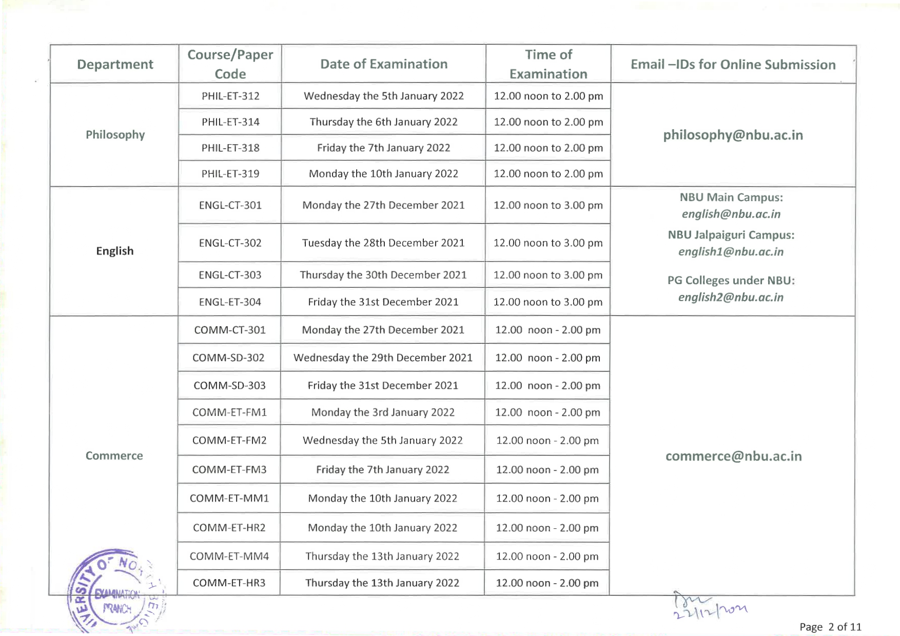 EXAM SCHEDULE FOR LL.M SEMESTER III (PAGE 2)