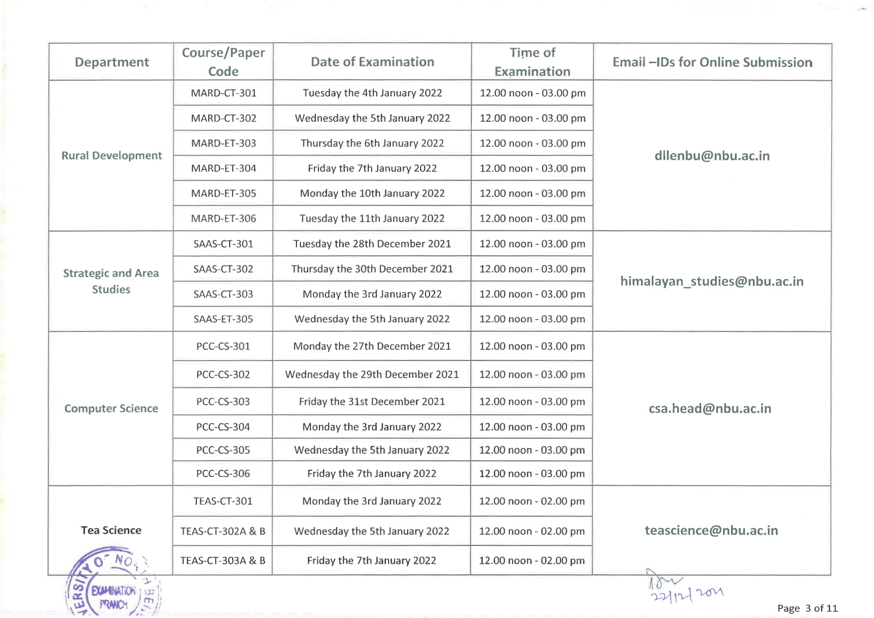 EXAM SCHEDULE FOR LL.M SEMESTER III (PAGE 3)