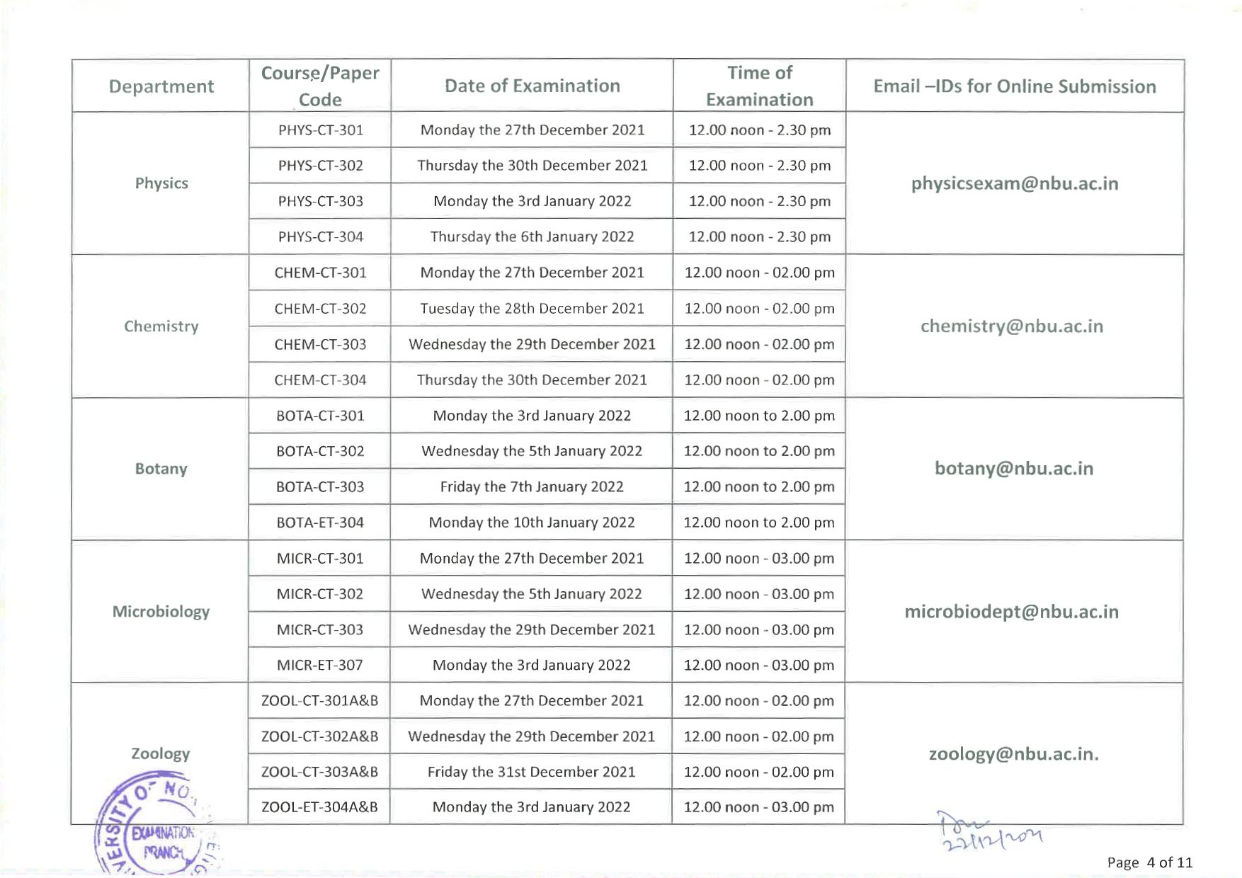 EXAM SCHEDULE FOR LL.M SEMESTER III (PAGE 4)