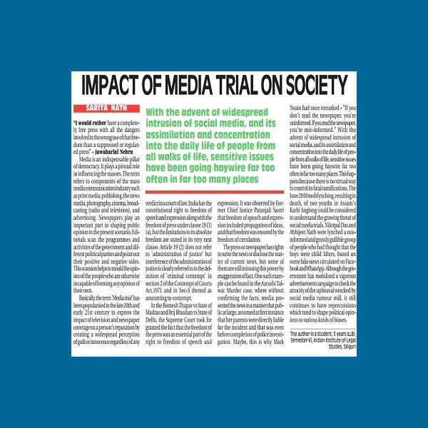 Impact of Media Trial on Society