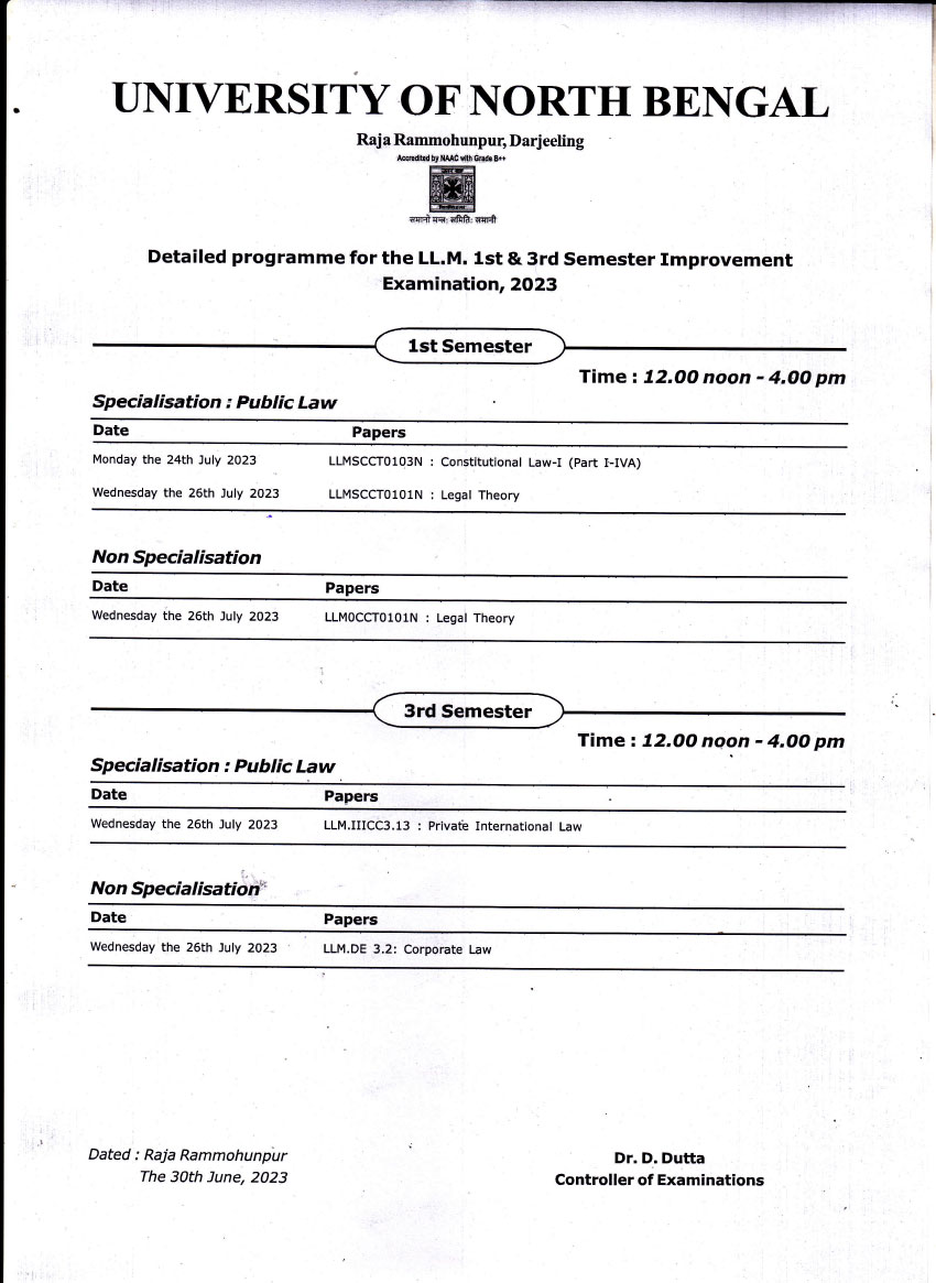 LL.M July, 2023 Examination Schedule Page 2