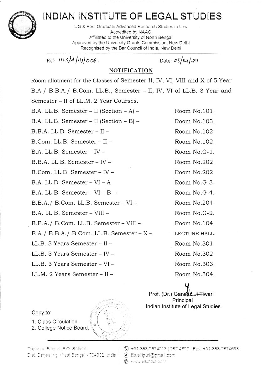 Notice for Room Allotment