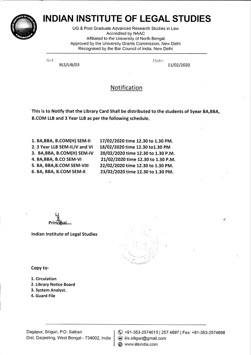 Notice for Library Card