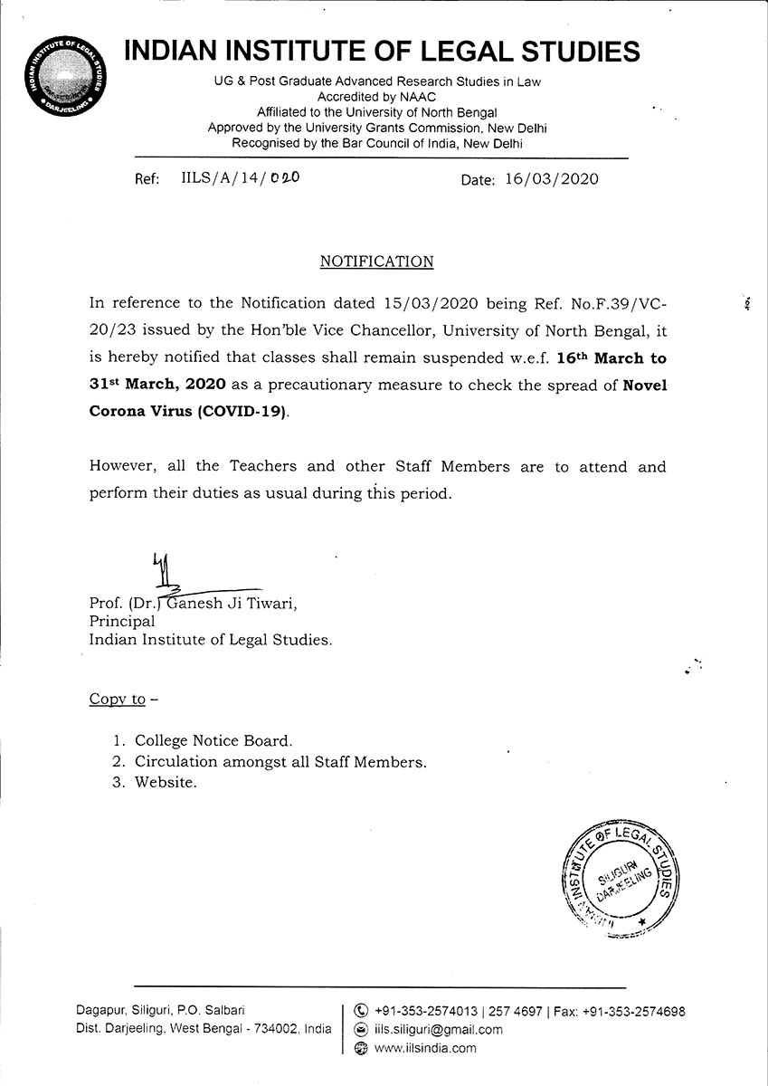 Notice for Class Suspension