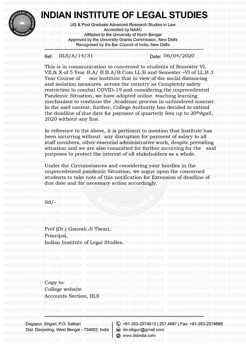 Notice for extension of due date for fee payment