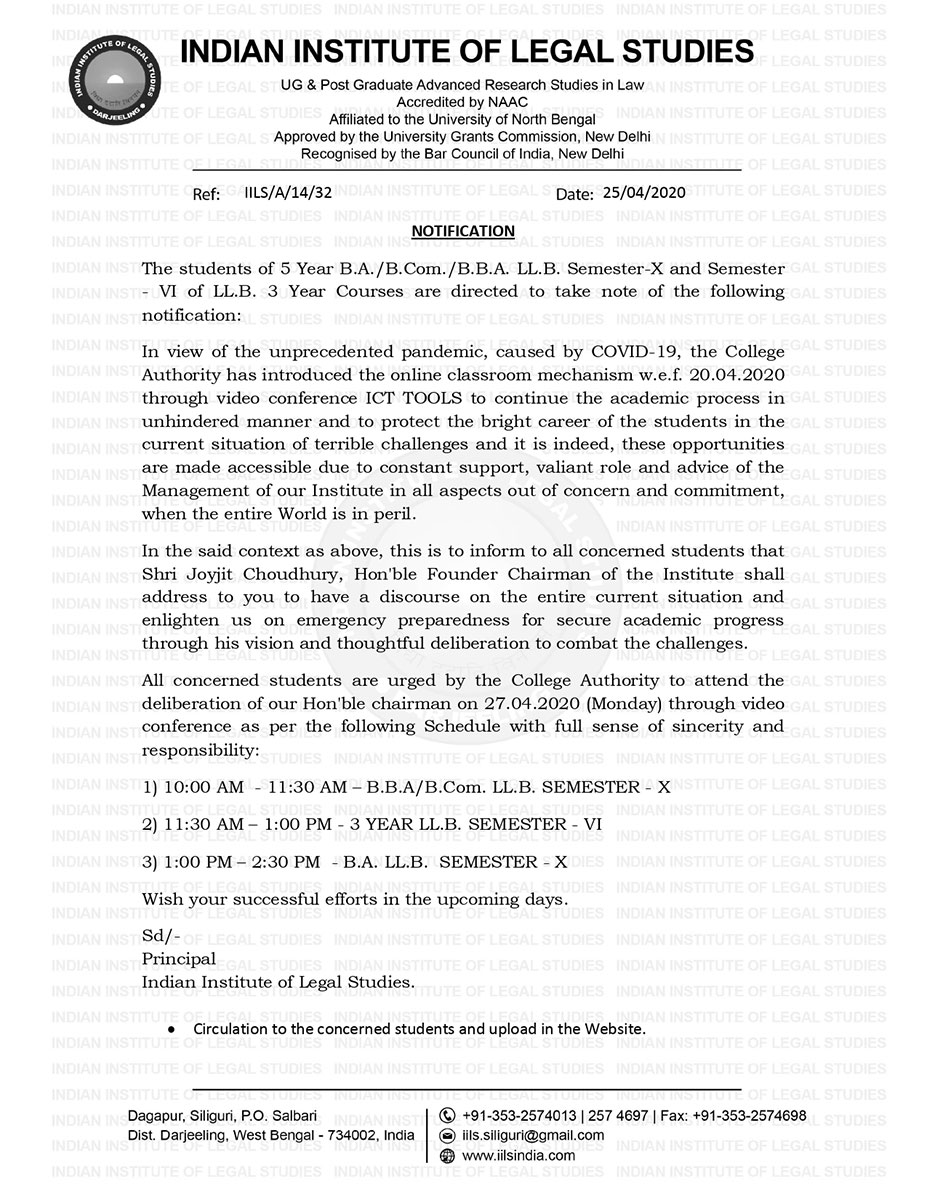 Notice to attend the deliberation of Hon'ble Chairman