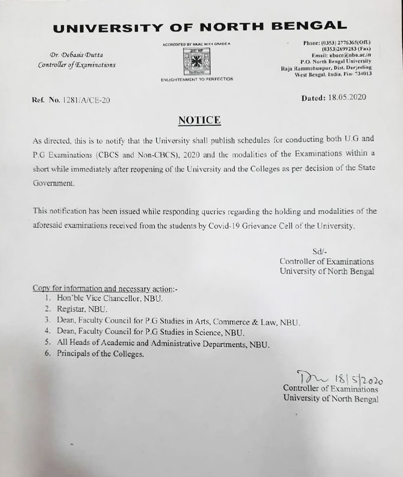 Notice regarding Publication of Examination Schedule for UG & PG