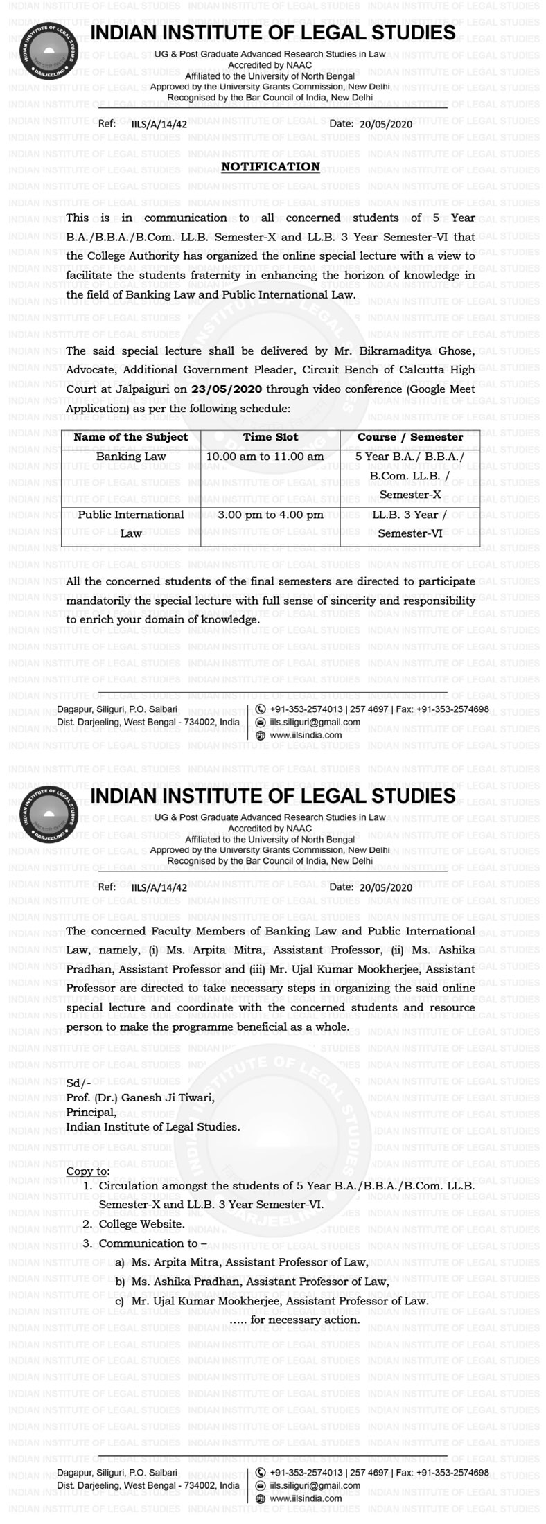Notice regarding Online Special Lecture