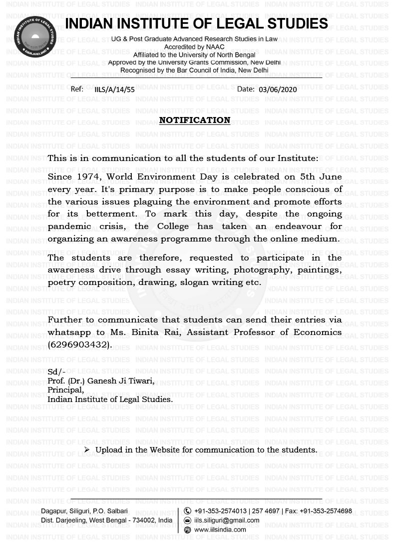 Notice regarding World Environment Day Celebration