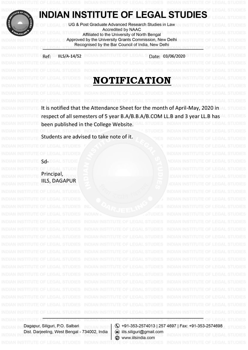 Notice regarding attendance sheet of April-May, 2020