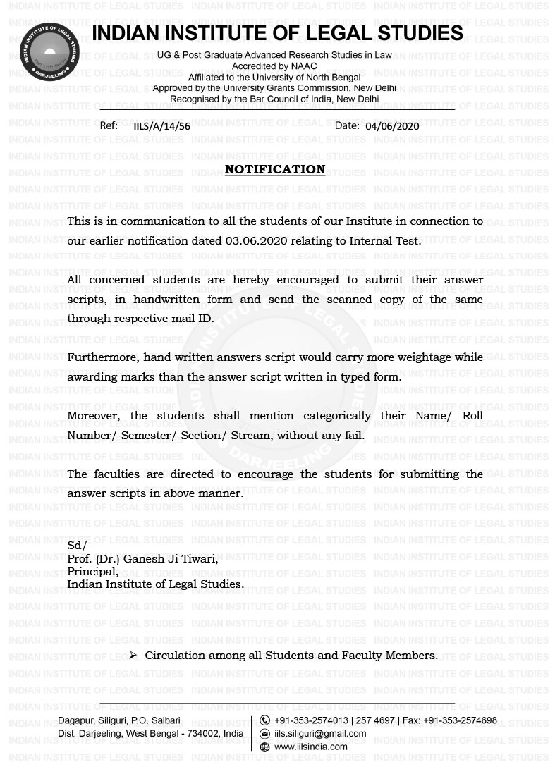 Notice regarding online test answer scripts submission