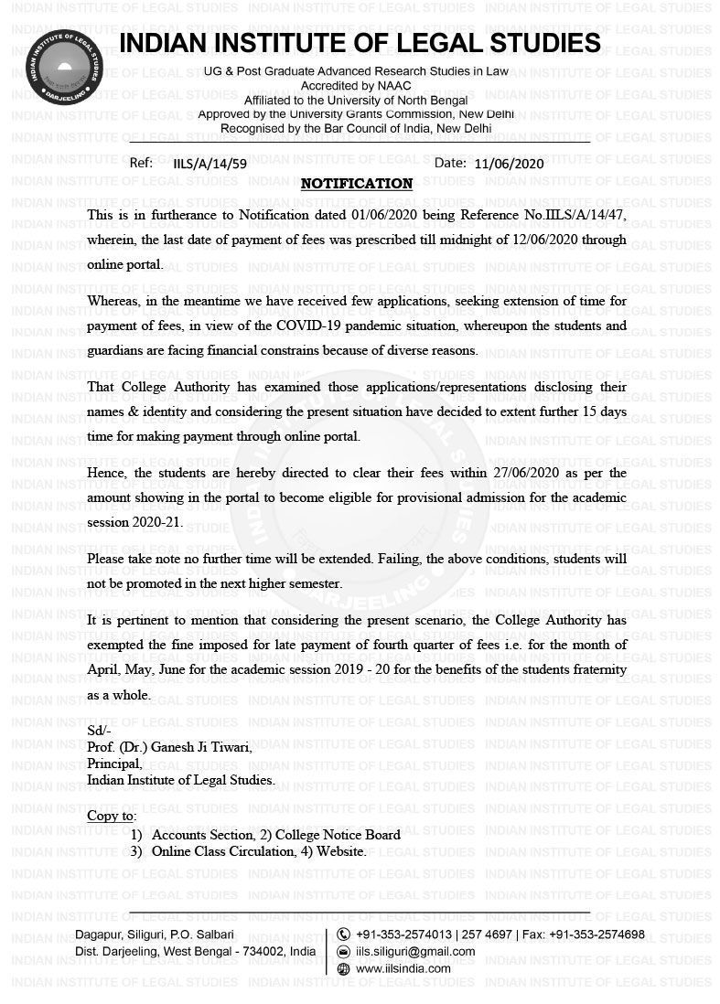 Notice regarding extension of fees payment date