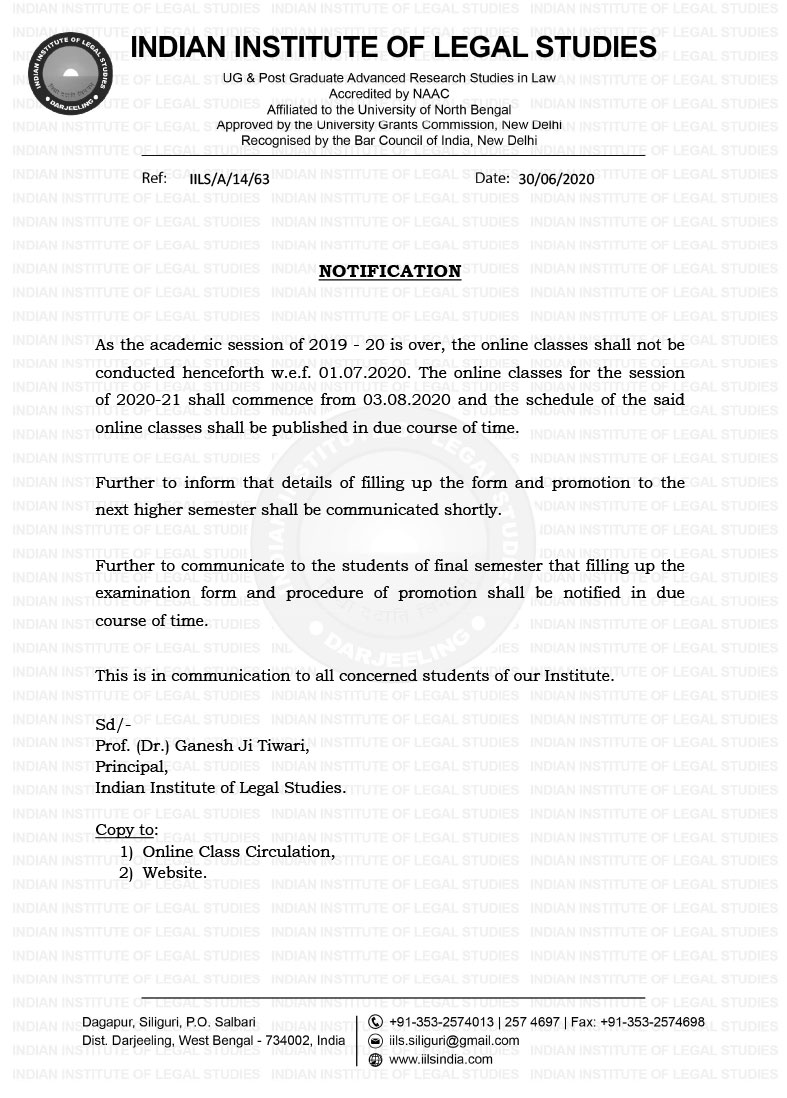 Notice Regarding Academic Session 2019-20