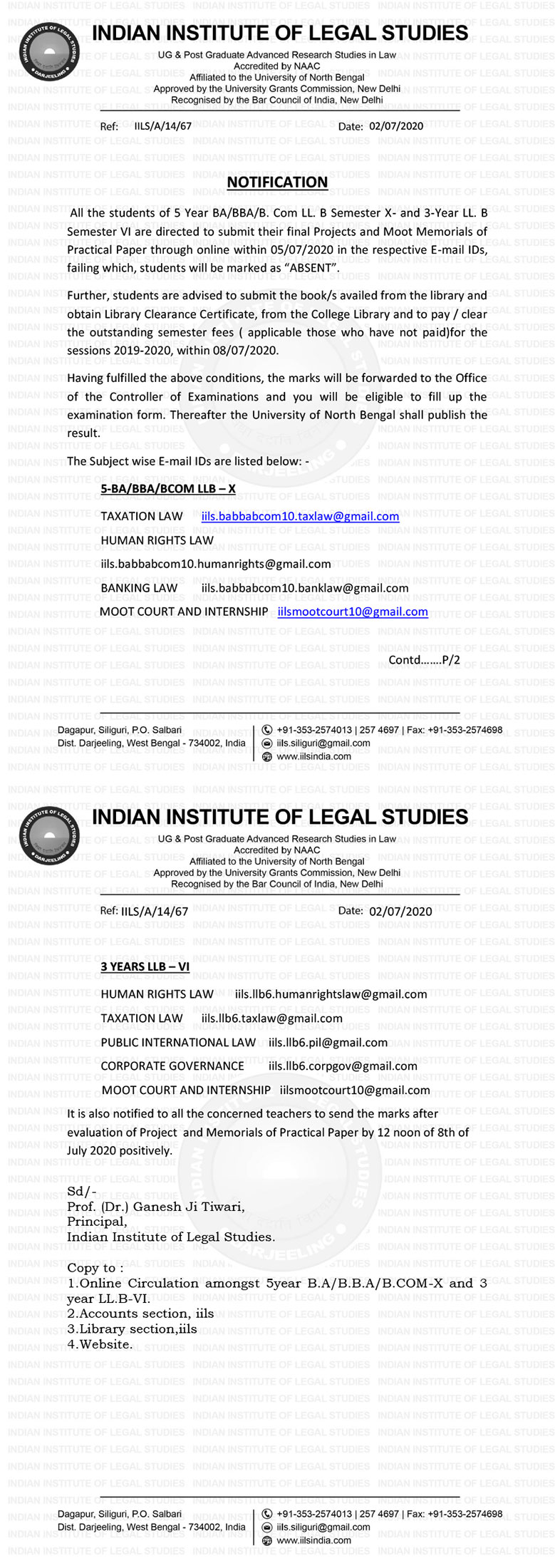 Notice Regarding Final Project Submission