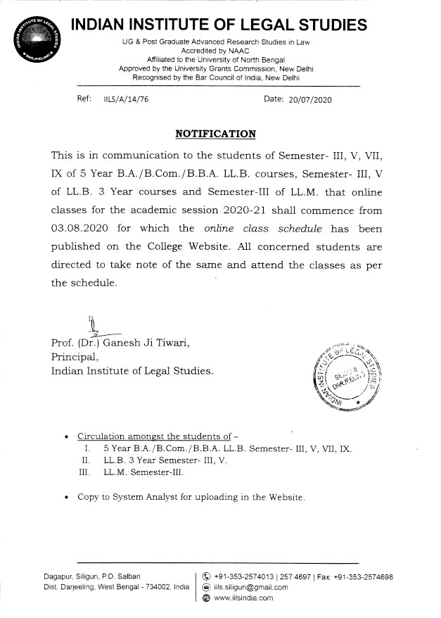 Notice Regarding Academic Session 2020-21