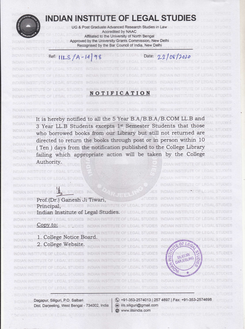 Notice Regarding Library Book Return