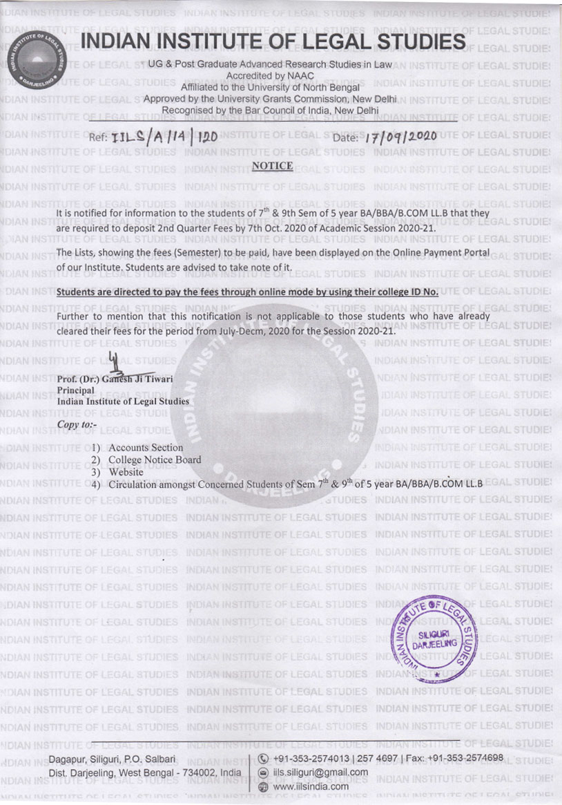 Notification for 7th & 9th Semester Students