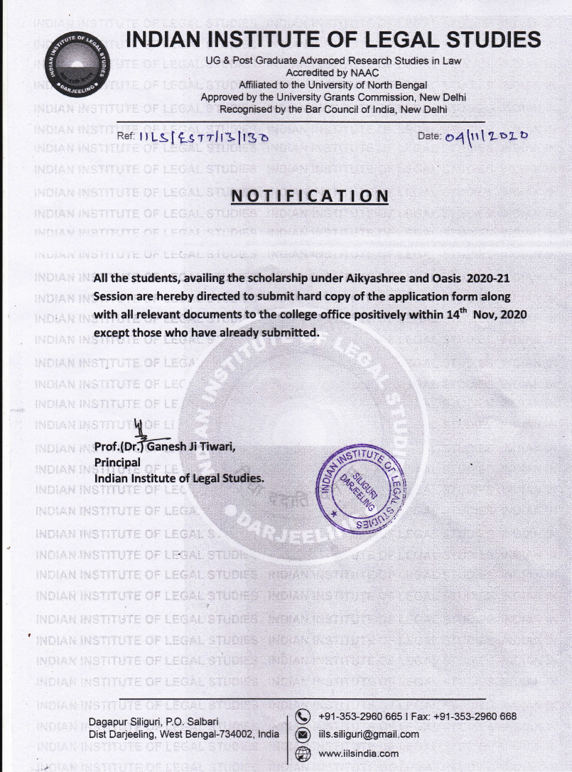 Notification Regarding Scholarship