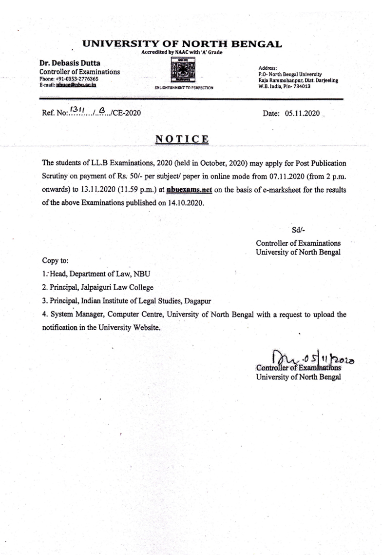 Notice Regarding Post Publication Scrutiny on Result