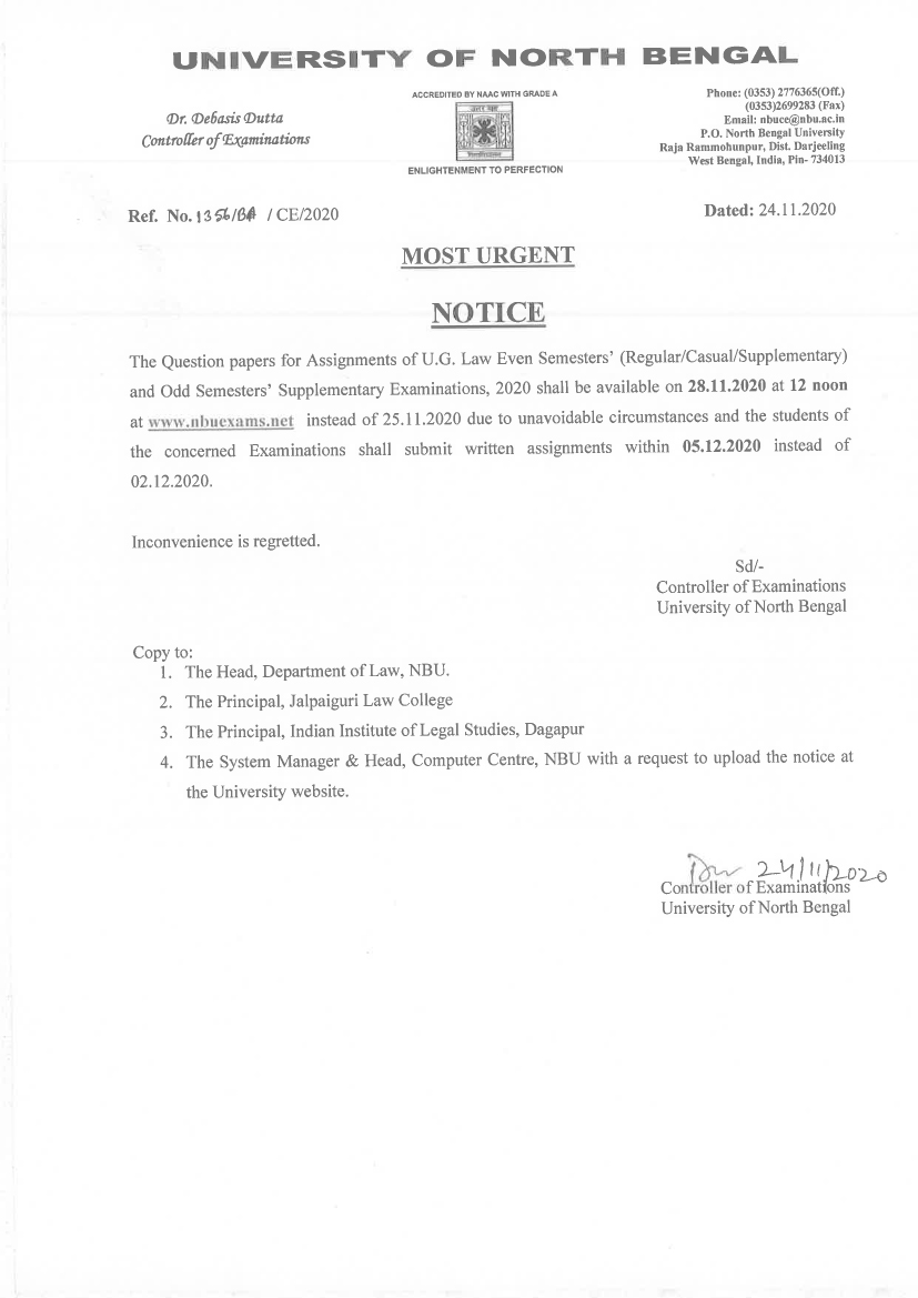 Urgent Notice Regarding Assignment Question Papers