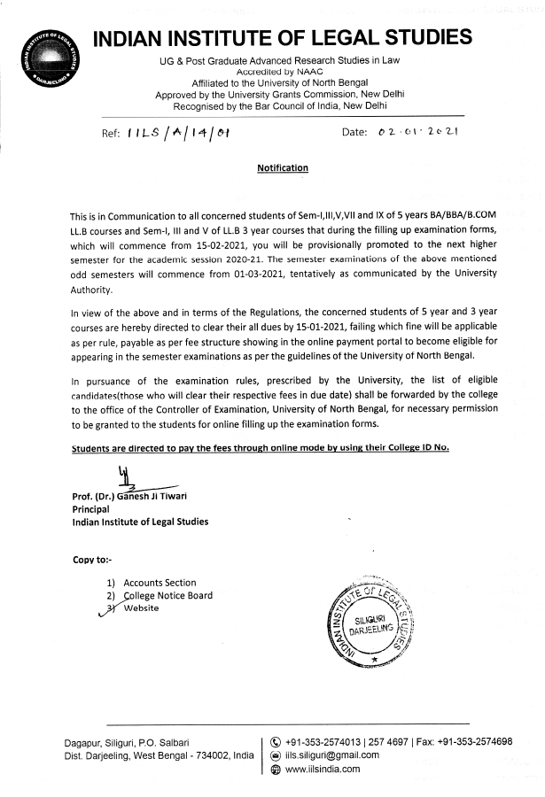 Notice regarding payment of fees