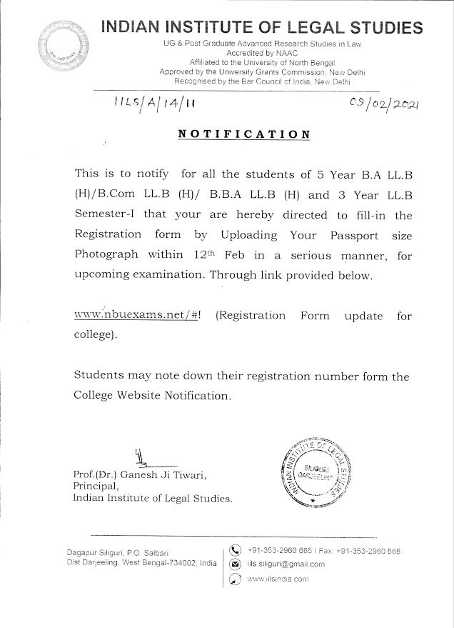 Notice Regarding Registration form Fill Up