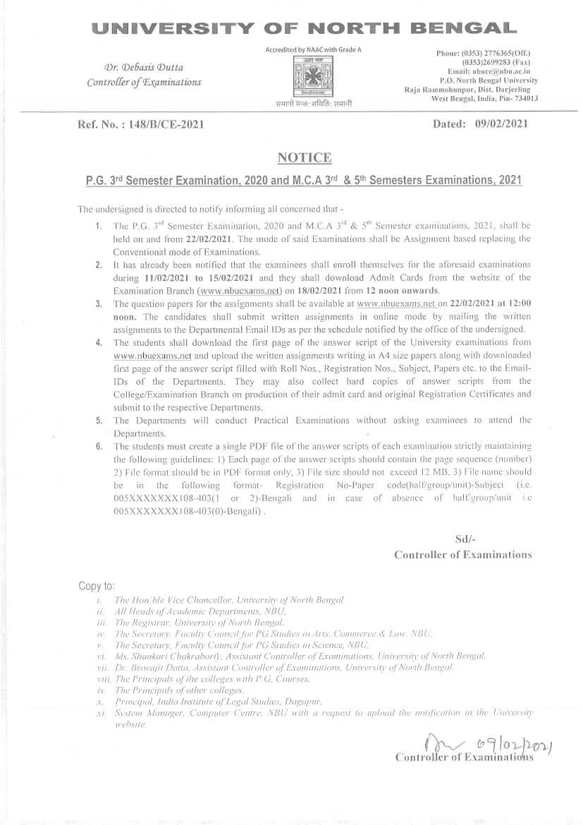 NOTIFICATION FOR PG EXAMINATION