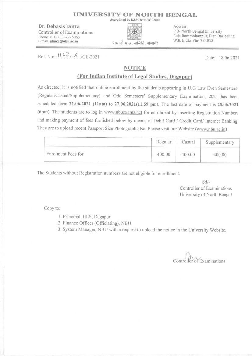 Notice Regarding Examination Registration