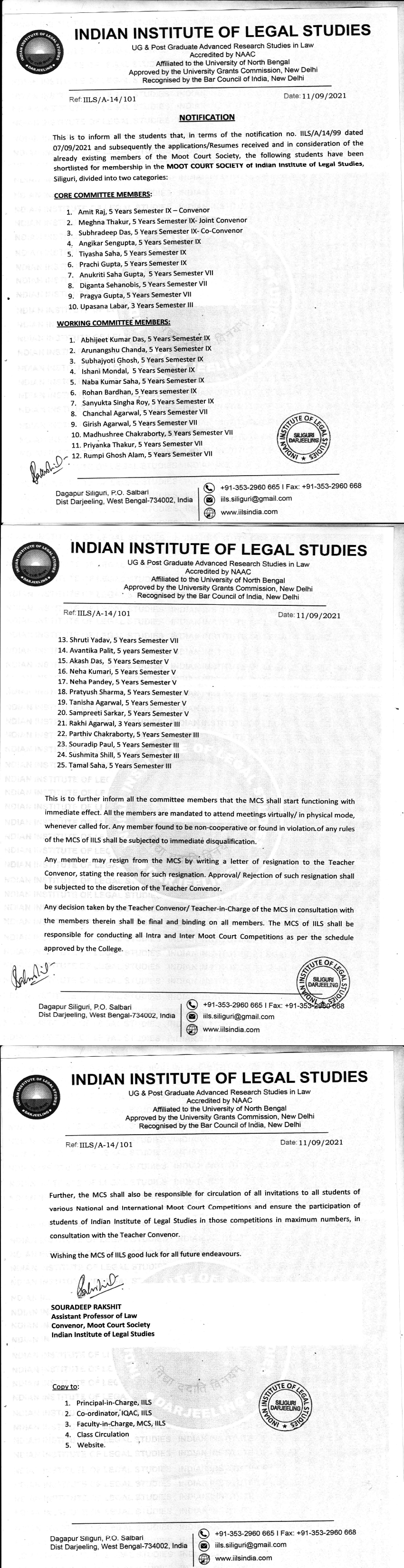 Notice Regarding Moot Court Society Membership