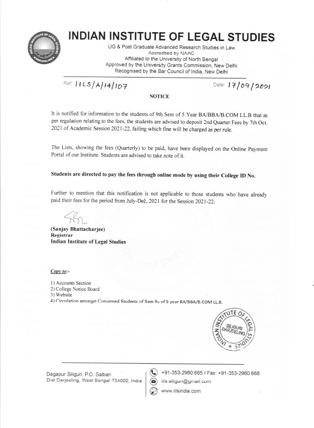 Notice Regarding Payment of Fees