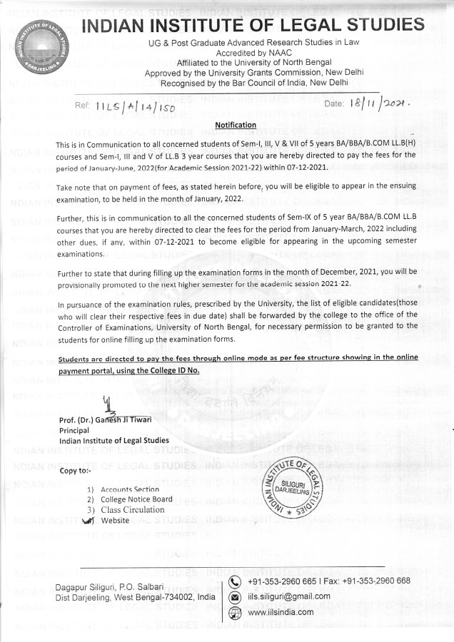 Notice Regarding Payment of Fees