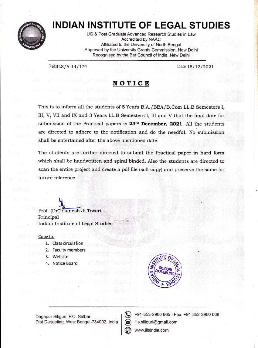 Notification Regarding Practical Examination