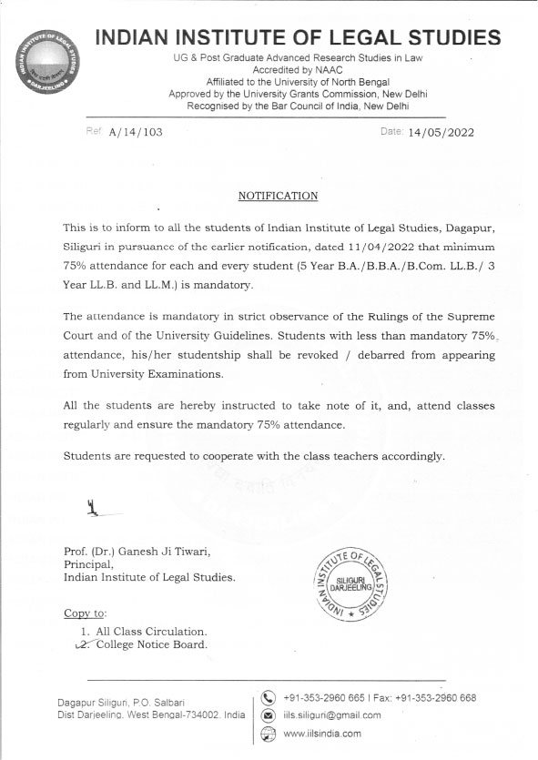 Notification Regarding Mandatory Attendance