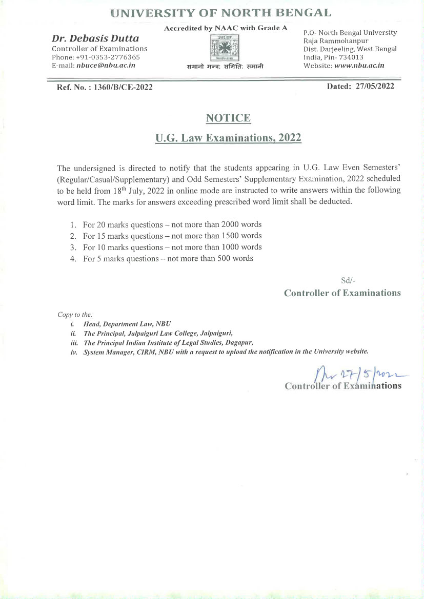 Notice For Answers Word Limit Guideline