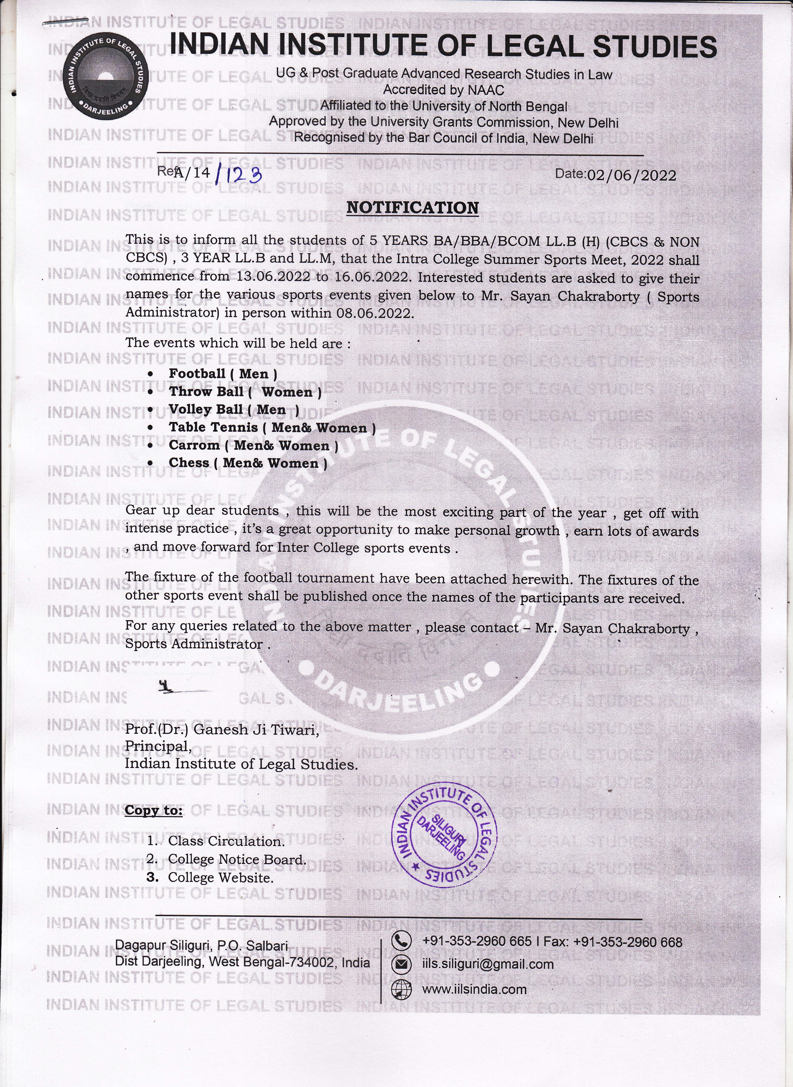 Notice Regarding Sports