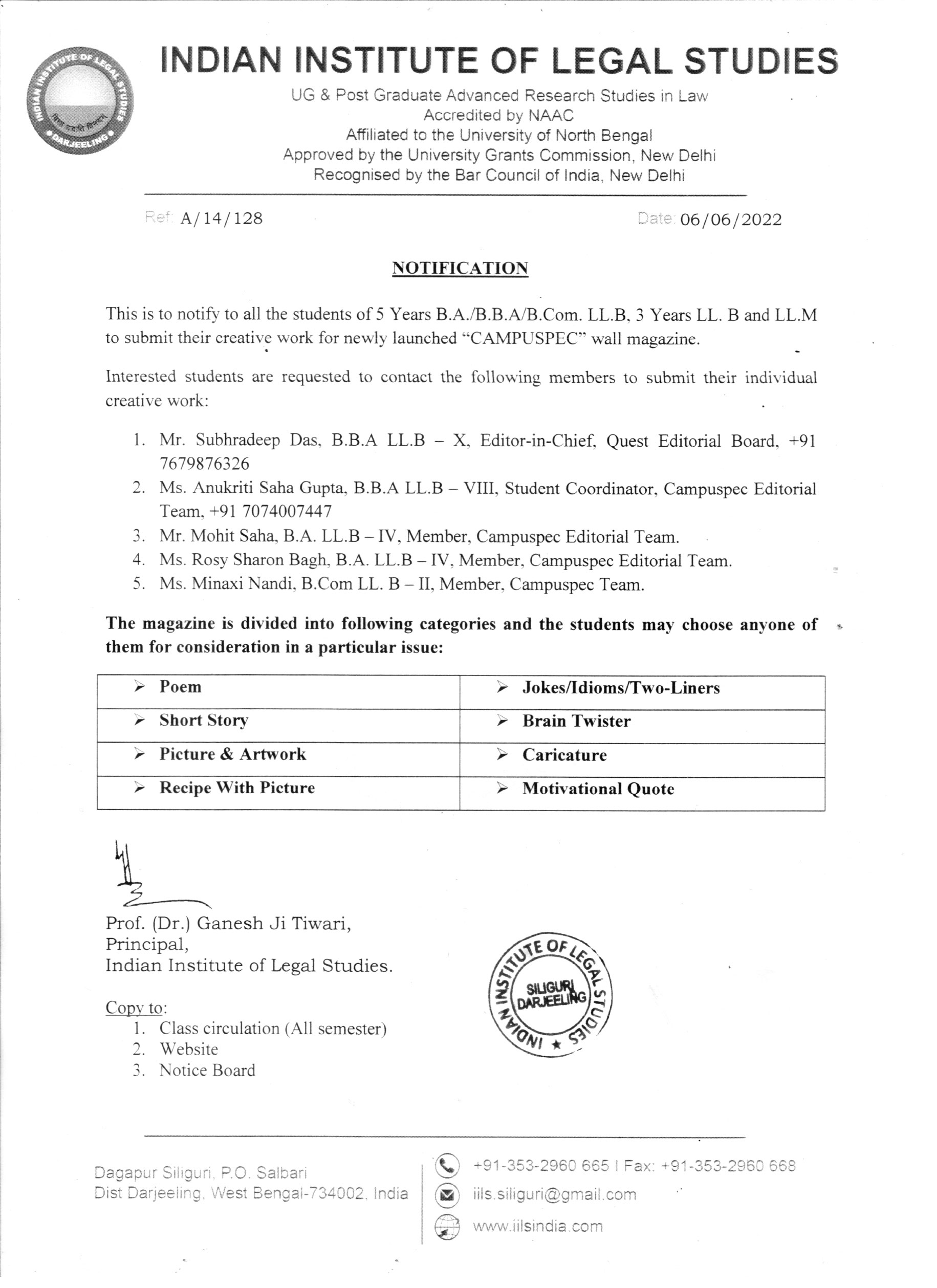 Notice Regarding CAMPUSPEC