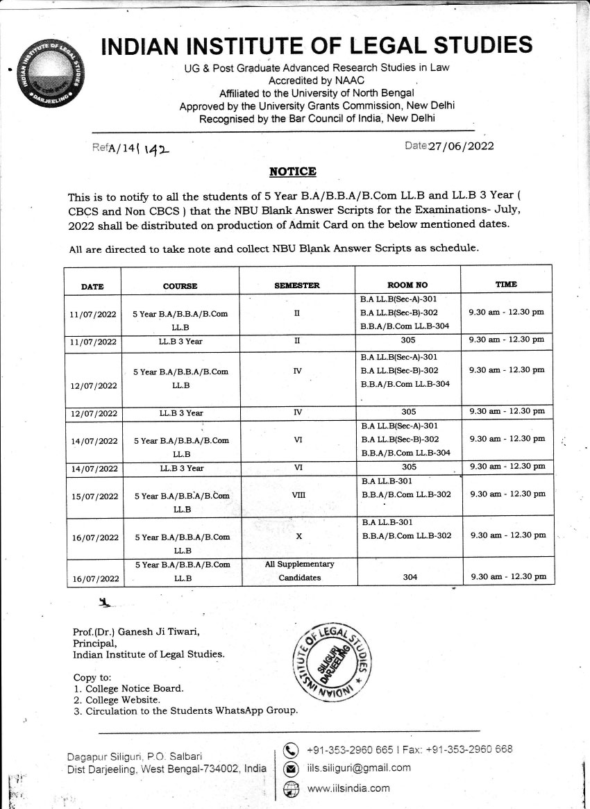 Notice Regarding NBU Blank Paper Answer Script