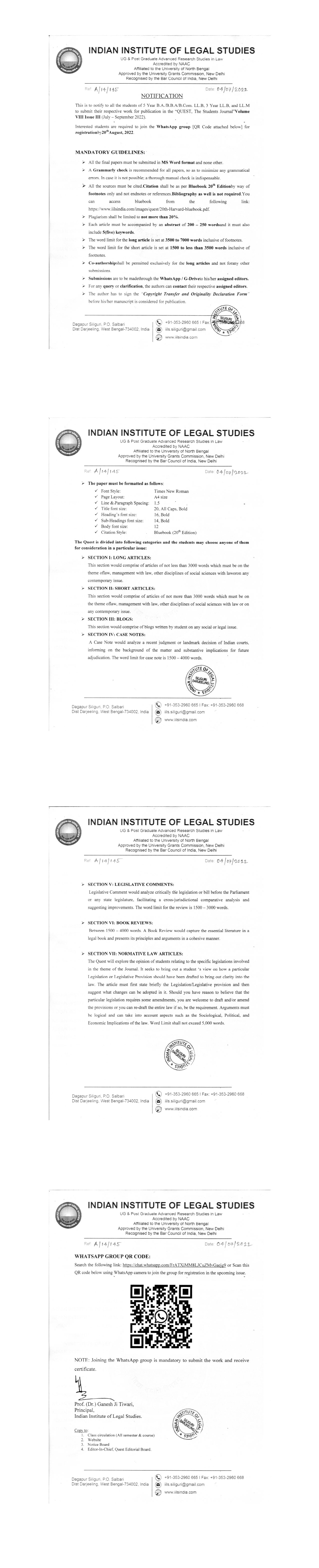 Notice Regarding QUEST Publication