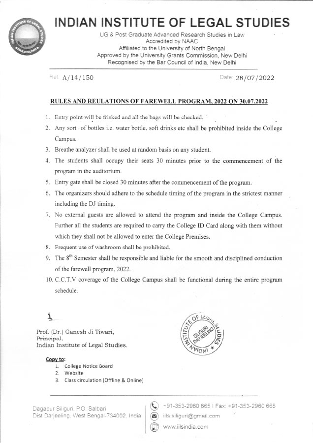 Notice Regarding Farewell Program 2022