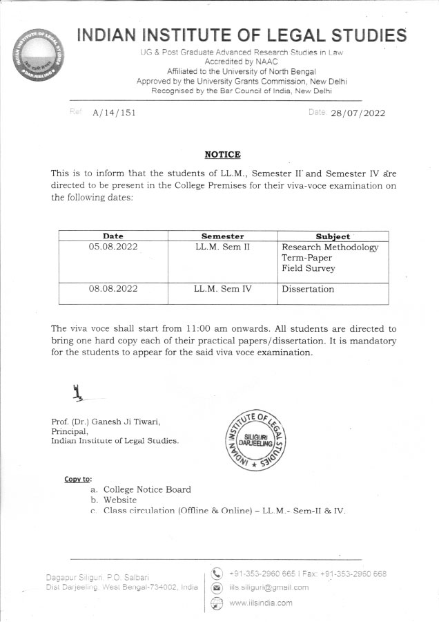 Notice Regarding LL.M. Viva-Voce Examination