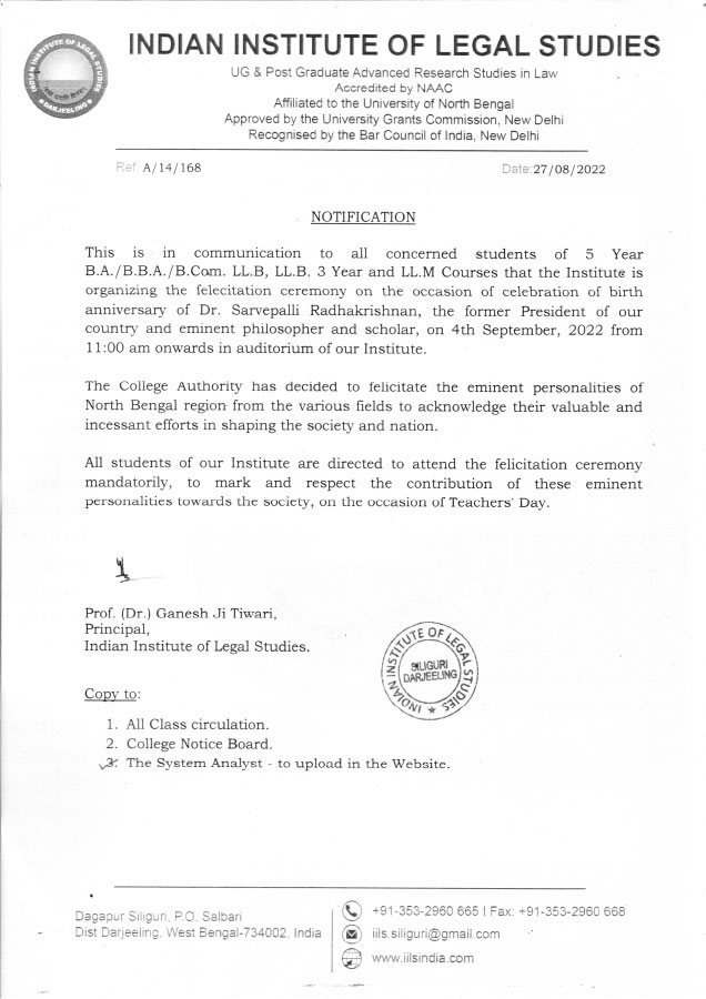 Notice for Felicitation