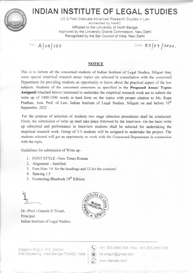 Notice for Research Work