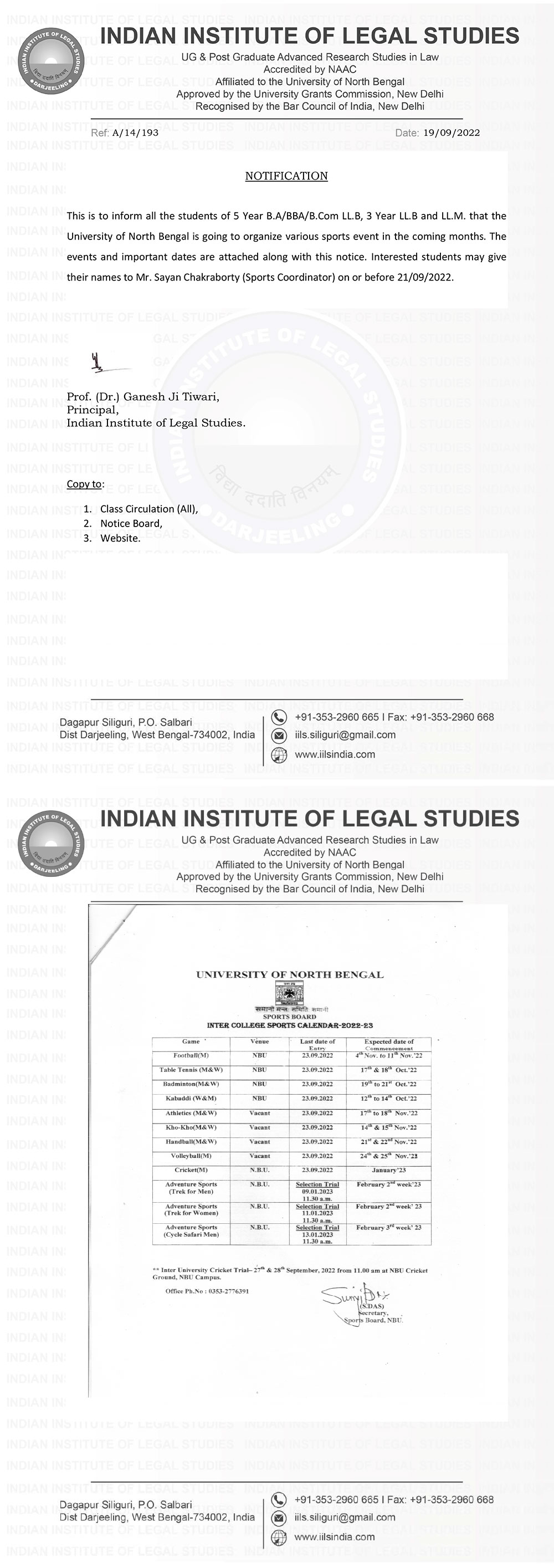 Notice Regarding Sports Events