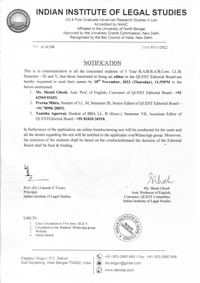 Notice Regarding QUEST Editorial Board