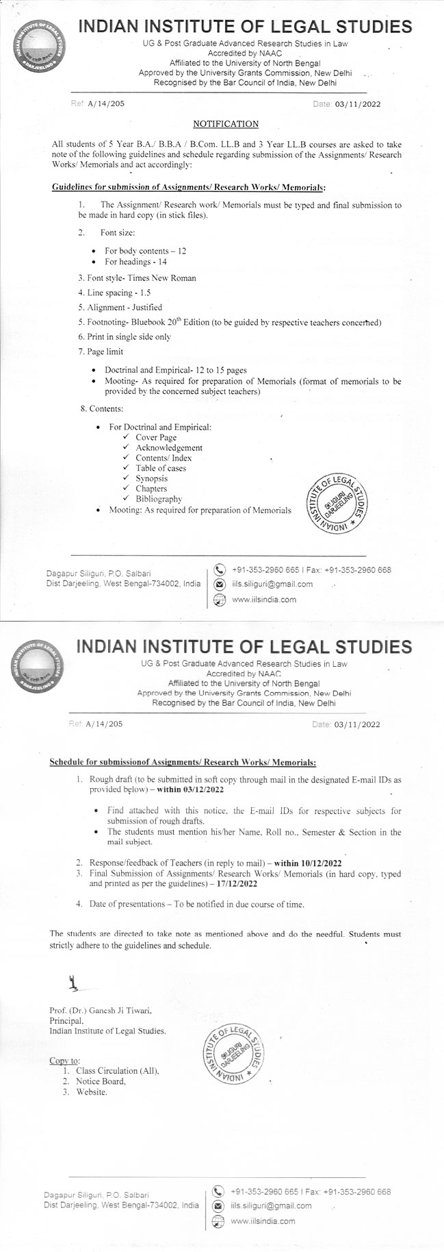 Notice Regarding Submission of Assignments