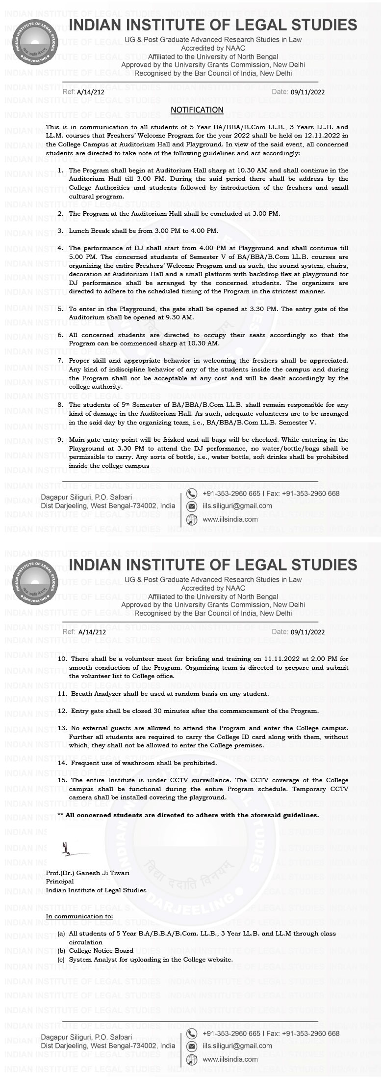 Guidelines for Freshers Welcome Programme