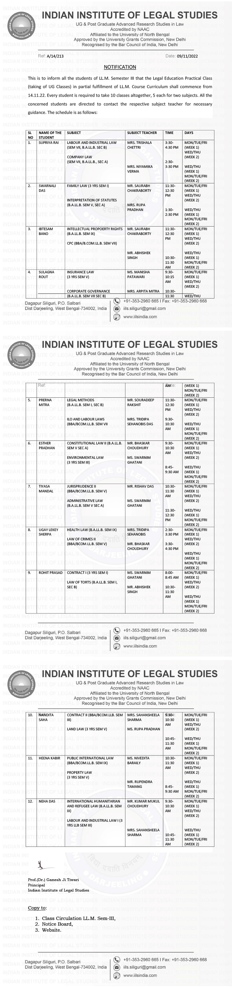 Notice for Legal Education Practical Class