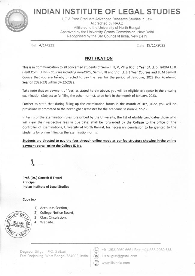 Notice Regarding Semester Fee