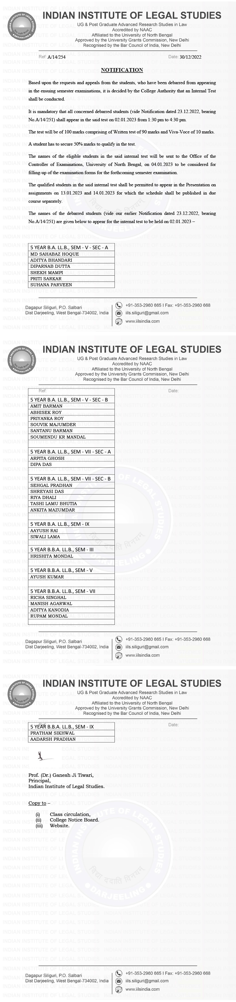 Notification for Debarred Students